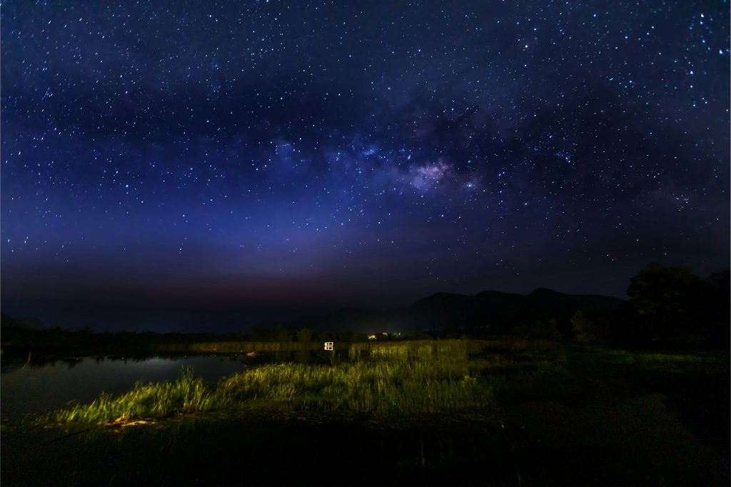 Milky way galaxy at night. Image contains noise and grain due to high ISO.